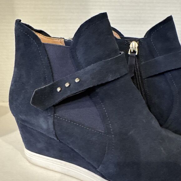 WOMENS PAOLO FRESHTON WEDGE SNEAKERS SIZE 8.5 M BLUE LEATHER SUEDE - Picture 3 of 12